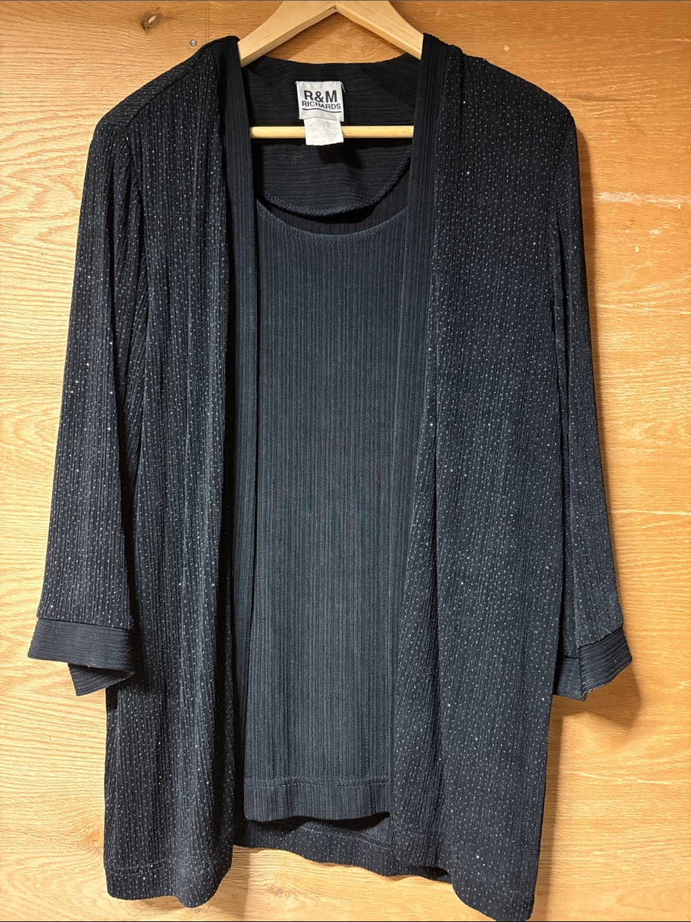 R&M Richards Vintage Black Metallic Open-Front Cardigan Set